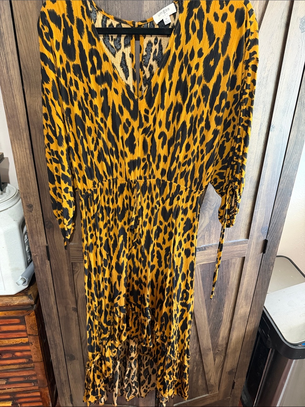 Umgee Black & Mustard Yellow Leopard High-Low Midi Dress